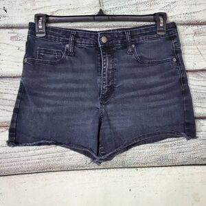 Universal Thread High Rise Midi Jean Shorts Women’s Size 12/31R Black Cutoff Raw